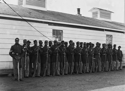A photo of the Iowa-based First Infantry, 60th U.S. African Regiment during the Civil War