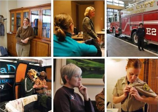 A 6-image grid of women posing in their various jobs