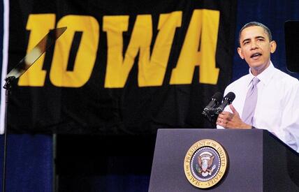 President Barack Obama speaks on his healthcare bill at the University of Iowa
