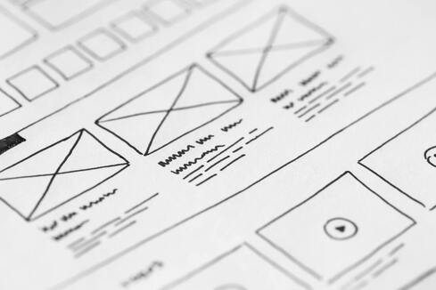 Example of hand-drawn wireframes on paper